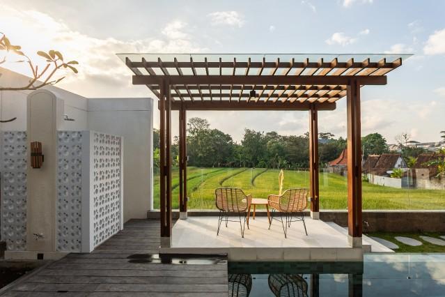 Seating area (gazebo) near pool